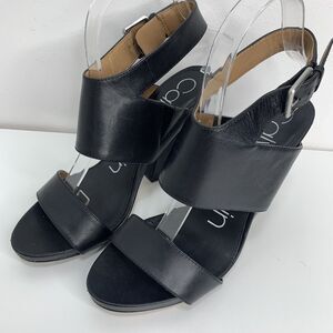 Calvin Klein Black Leather Emmett Sandal Chunk Heel Thick Strap Sz 8 Sexy